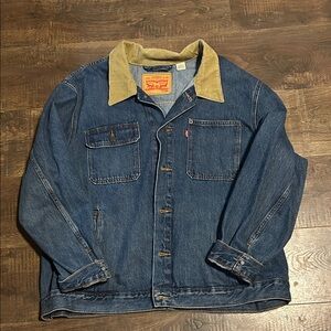 Levi's Men's Blue Denim Jacket with Tan corduroy Collar